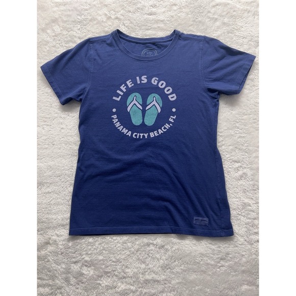 Life Is Good Womens Shirt Sm Dark Blue Bethany Beach DE Flip Flops Classic Fit - Picture 8 of 9